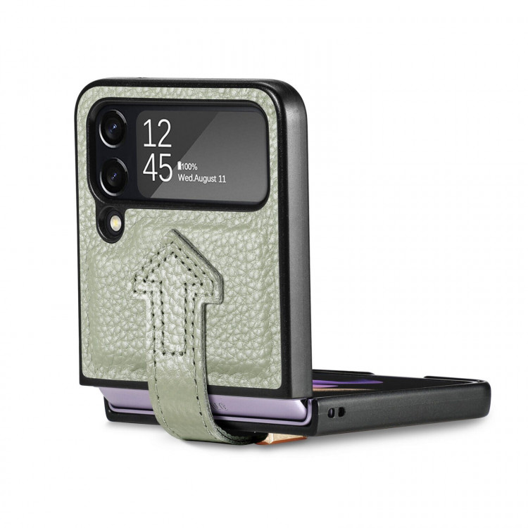 Кожаный чехол для Samsung Galaxy Z Flip 3 (серо-зеленый)