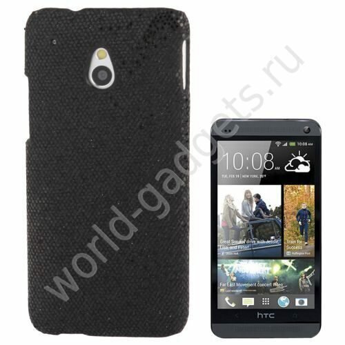 Пластиковый чехол с блестками для HTC One mini / M4 (черный)