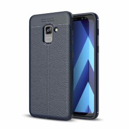 Чехол-накладка Litchi Grain для Samsung Galaxy A8 (2018) (темно-синий)