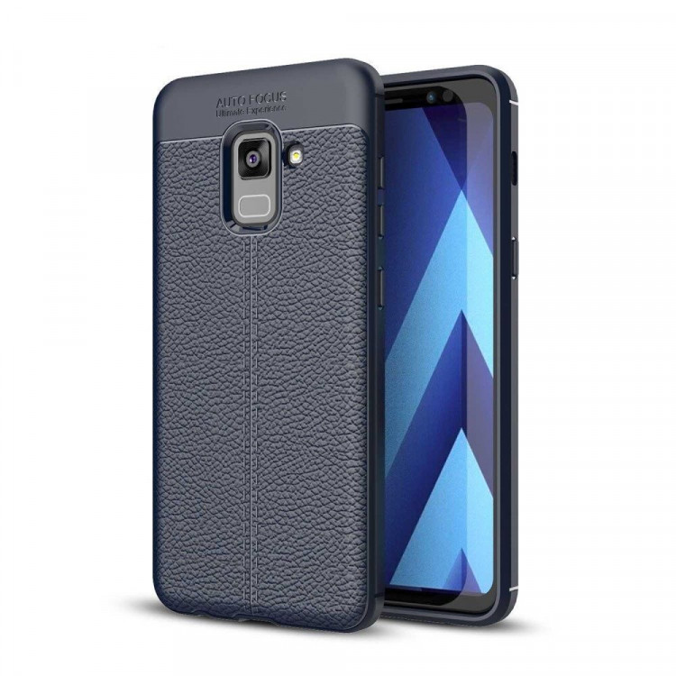 Чехол-накладка Litchi Grain для Samsung Galaxy A8 (2018) (темно-синий)