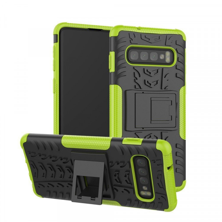 Чехол Hybrid Armor для Samsung Galaxy S10+ (Plus) (черный + зеленый)