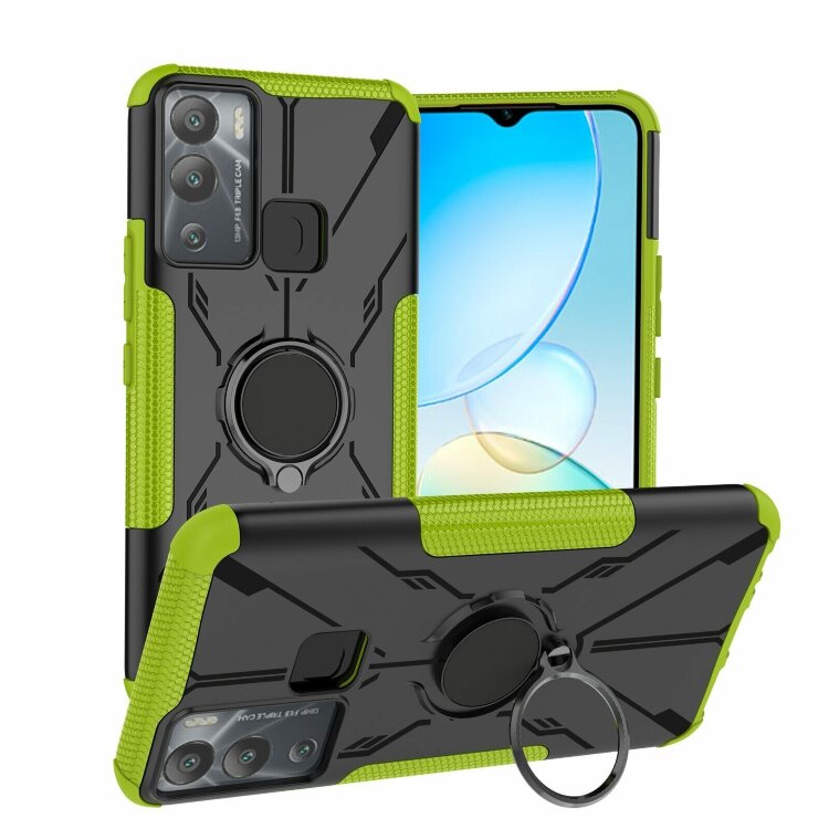 Чехол Armor Shockproof Ring Holder для Infinix Hot 12i (черный + зеленый)