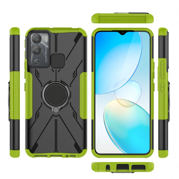 Чехол Armor Shockproof Ring Holder для Infinix Hot 12i (черный + зеленый) Чехол Armor Shockproof Ring Holder для Infinix Hot 12i (черный + зеленый)