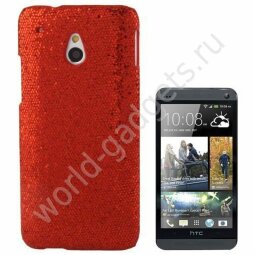 Пластиковый чехол с блестками для HTC One mini / M4 (красный)