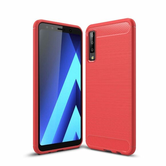 Чехол-накладка Carbon Fibre для Samsung Galaxy A7 (2018) (красный)