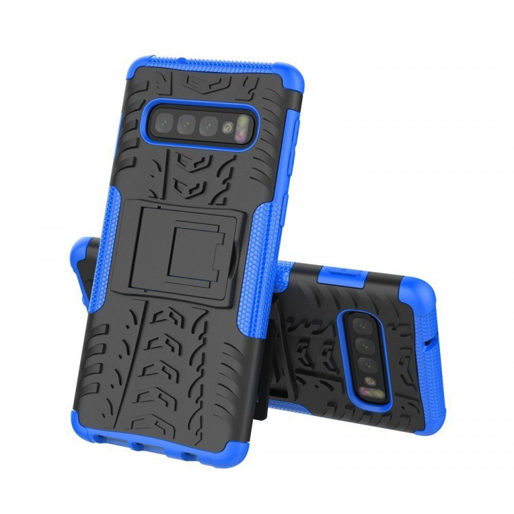 Чехол Hybrid Armor для Samsung Galaxy S10+ (Plus) (черный + голубой)