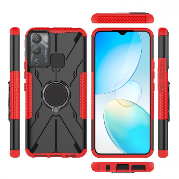 Чехол Armor Shockproof Ring Holder для Infinix Hot 12i (черный + красный) Чехол Armor Shockproof Ring Holder для Infinix Hot 12i (черный + красный)