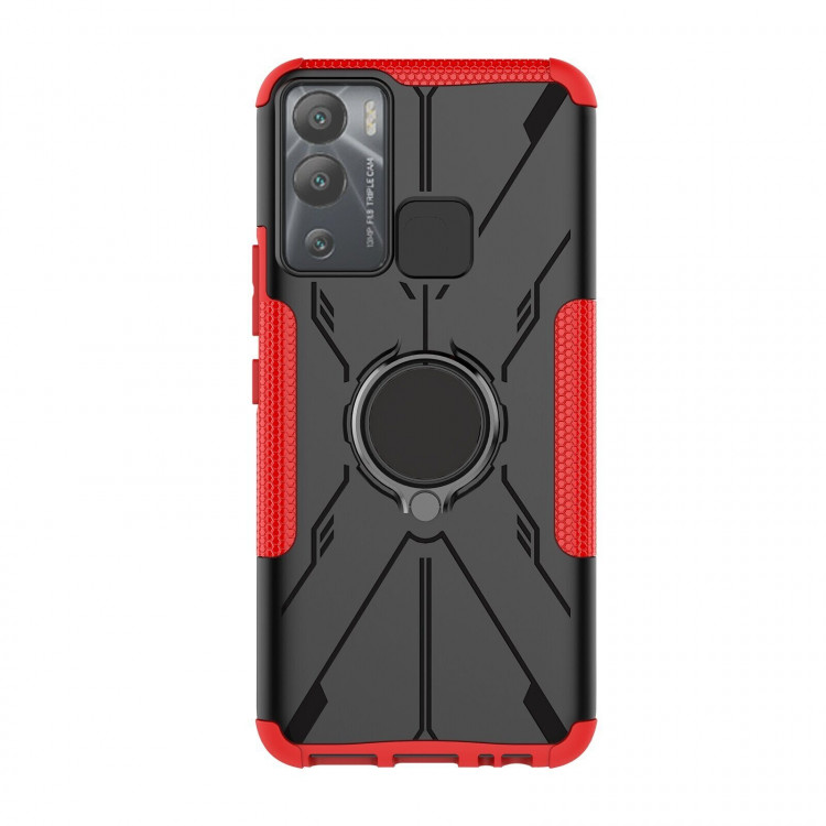 Чехол Armor Shockproof Ring Holder для Infinix Hot 12i (черный + красный)