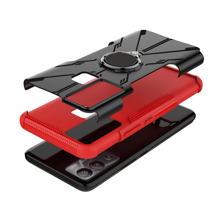 Чехол Armor Shockproof Ring Holder для Infinix Hot 12i (черный + красный)