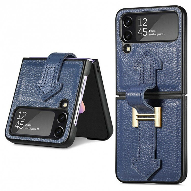 Кожаный чехол для Samsung Galaxy Z Flip 3 (синий)