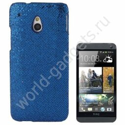 Пластиковый чехол с блестками для HTC One mini / M4 (синий)