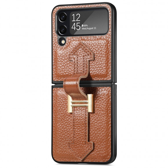 Кожаный чехол для Samsung Galaxy Z Flip 4 (коричневый) Кожаный чехол для Samsung Galaxy Z Flip 4 (коричневый)
