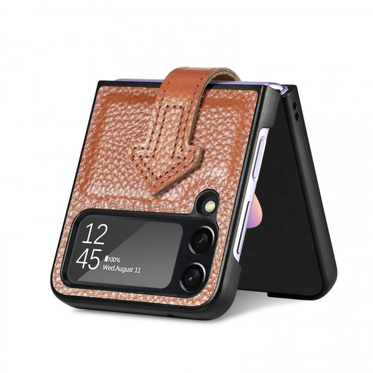Кожаный чехол для Samsung Galaxy Z Flip 4 (коричневый)