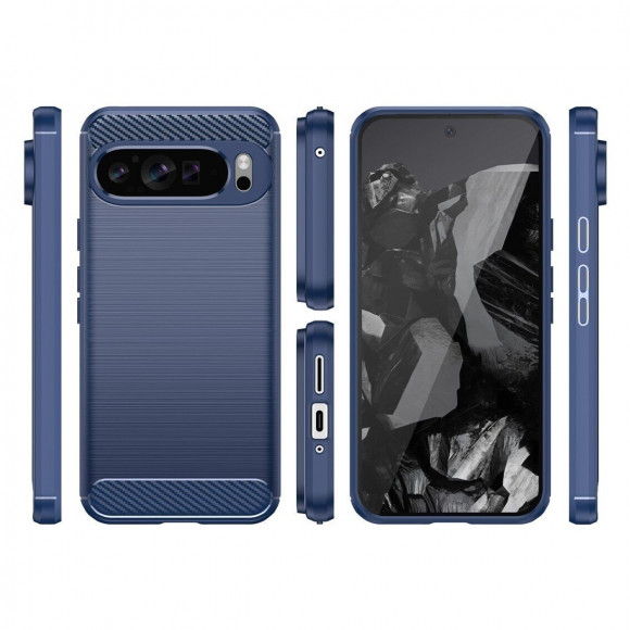 Чехол-накладка Carbon Fibre для Google Pixel 9 Pro XL (темно-синий)