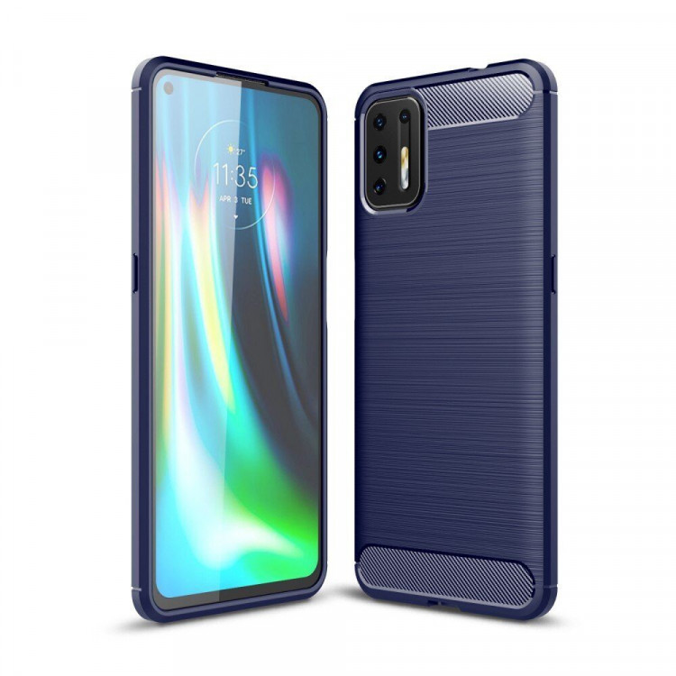 Чехол-накладка Carbon Fibre для Motorola Moto G9 Plus (темно-синий)