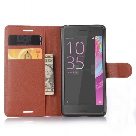 Чехол с визитницей для Sony Xperia X (коричневый) Чехол с визитницей для Sony Xperia X (коричневый)