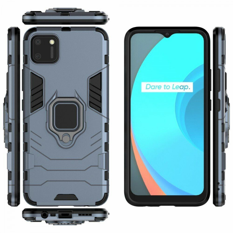 Чехол Armor Ring Holder для Realme C20 / Realme C11 2021 (темно-синий)
