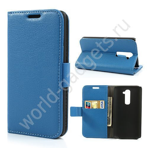 Горизонтальный чехол с визитницей для LG G2 (голубой)