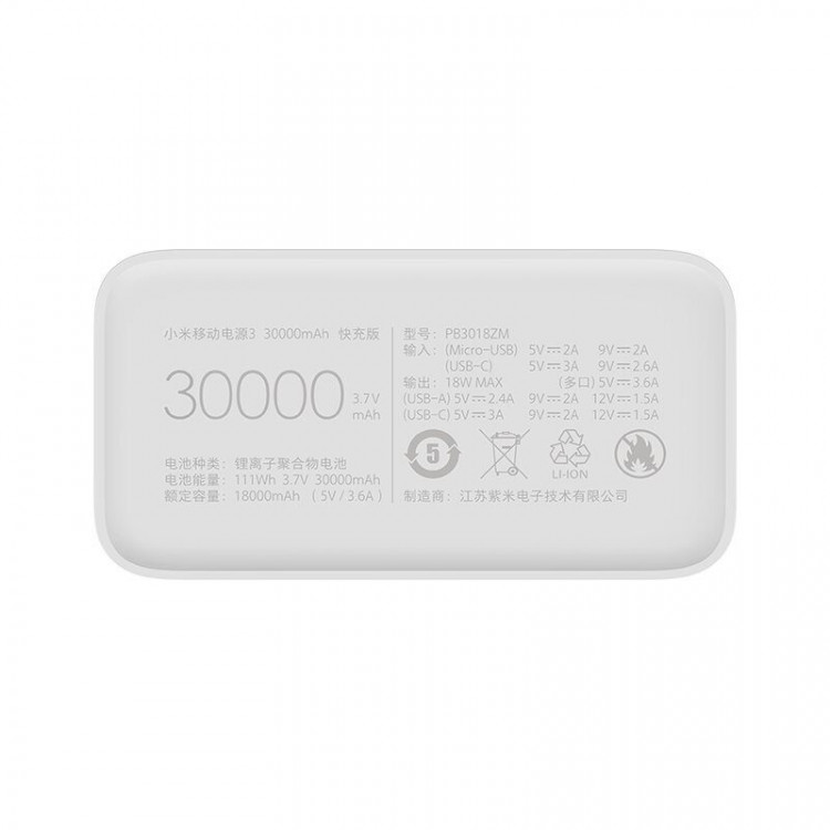Внешний аккумулятор Xiaomi Mi Power Bank 3 30000 mAh (белый)