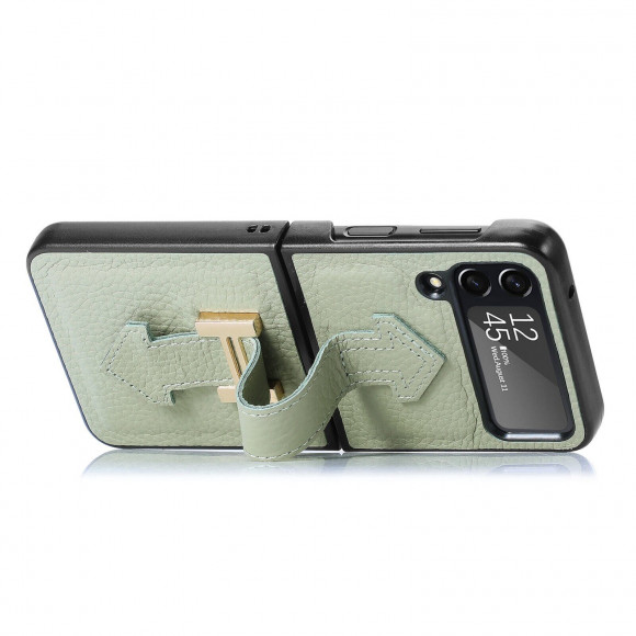 Кожаный чехол для Samsung Galaxy Z Flip 4 (серо-зеленый) Кожаный чехол для Samsung Galaxy Z Flip 4 (серо-зеленый)