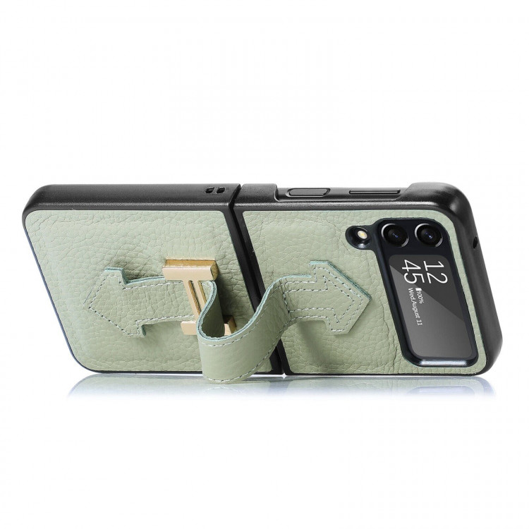 Кожаный чехол для Samsung Galaxy Z Flip 4 (серо-зеленый)