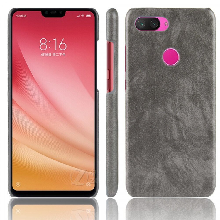 Чехол Litchi Texture для Xiaomi Mi 8 Lite (серый)