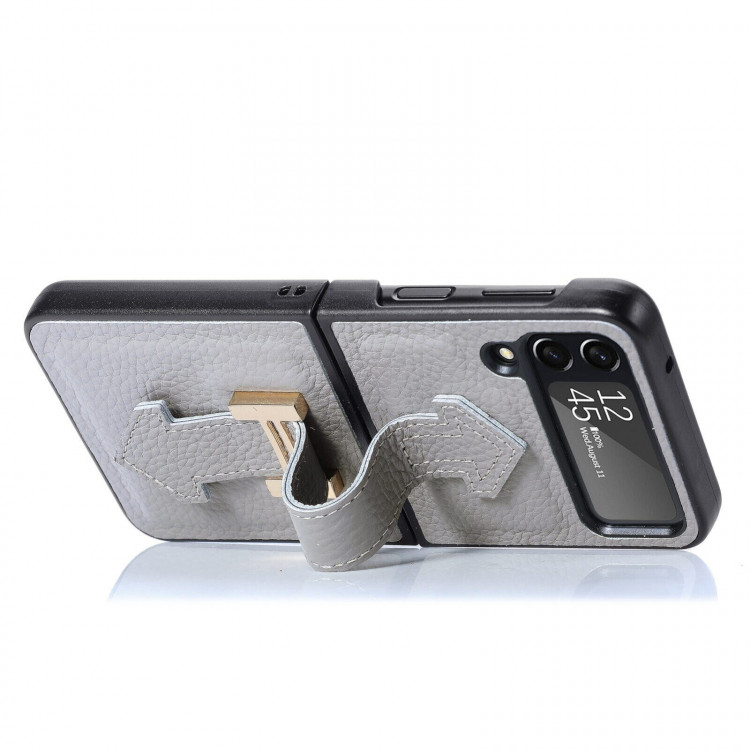 Кожаный чехол для Samsung Galaxy Z Flip 4 (серый)