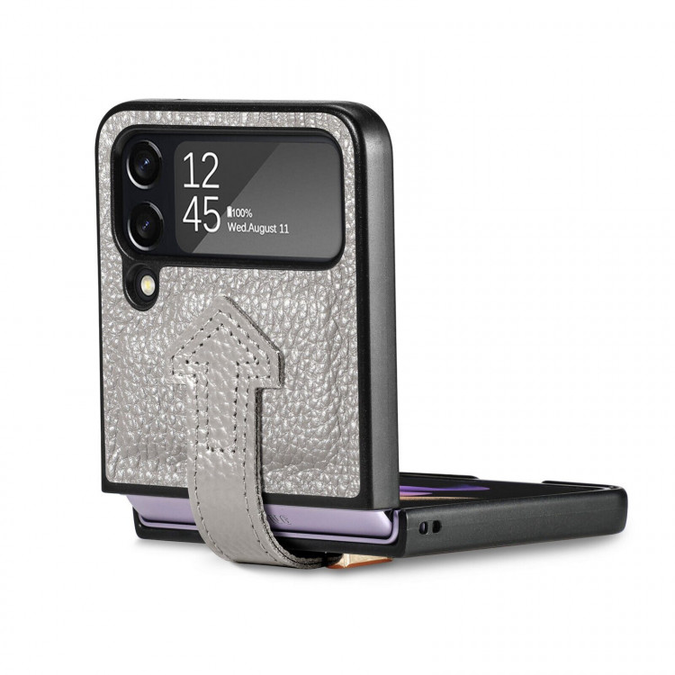 Кожаный чехол для Samsung Galaxy Z Flip 4 (серый)