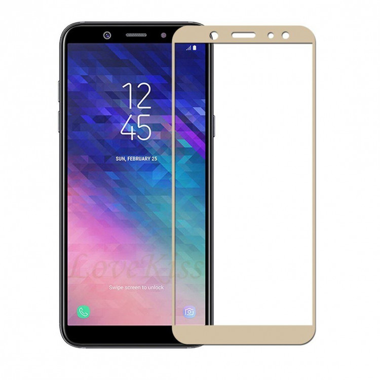 Защитное стекло 3D для Samsung Galaxy A6 (золотой)