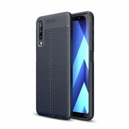Чехол-накладка Litchi Grain для Samsung Galaxy A7 (2018) (темно-синий)