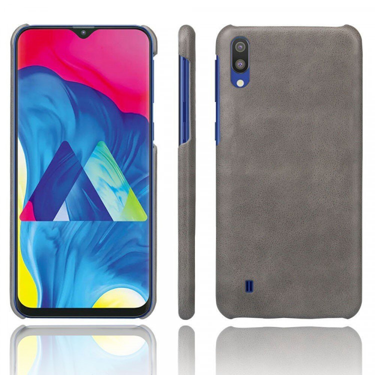 Кожаная накладка-чехол Litchi Texture для Samsung Galaxy M10 (серый)
