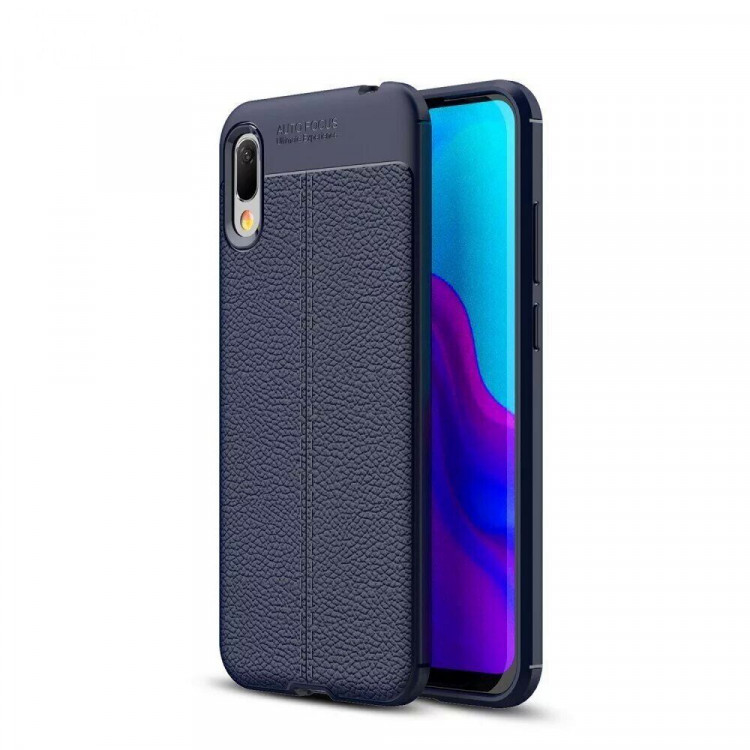Чехол-накладка Litchi Grain для Huawei Y6 Pro (2019) (темно-синий)