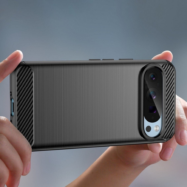 Чехол-накладка Carbon Fibre для Google Pixel 9, Pixel 9 Pro (черный)