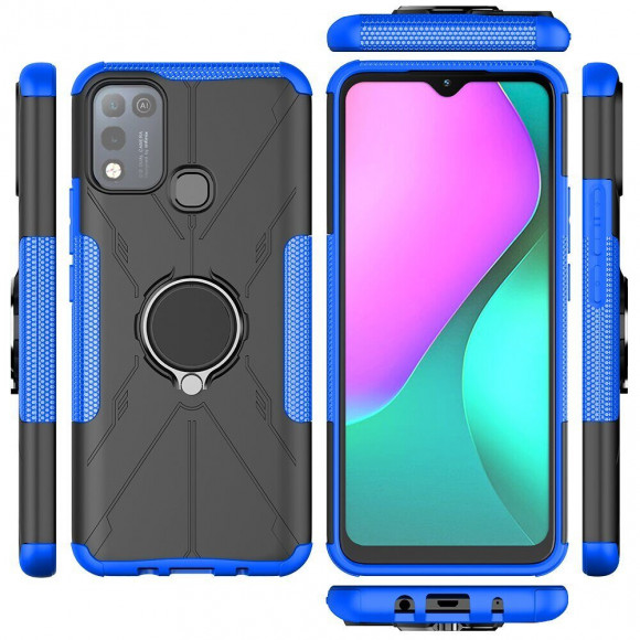 Чехол Armor Shockproof Ring Holder для Infinix Hot 10 Play / Hot 11 Play (черный + голубой) Чехол Armor Shockproof Ring Holder для Infinix Hot 10 Play / Hot 11 Play (черный + голубой)