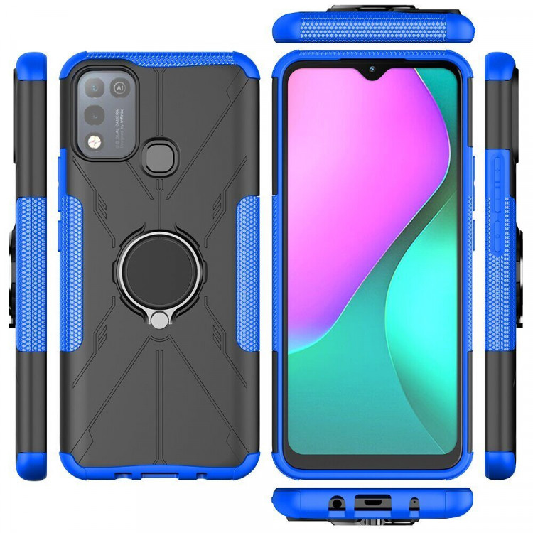 Чехол Armor Shockproof Ring Holder для Infinix Hot 10 Play / Hot 11 Play (черный + голубой)