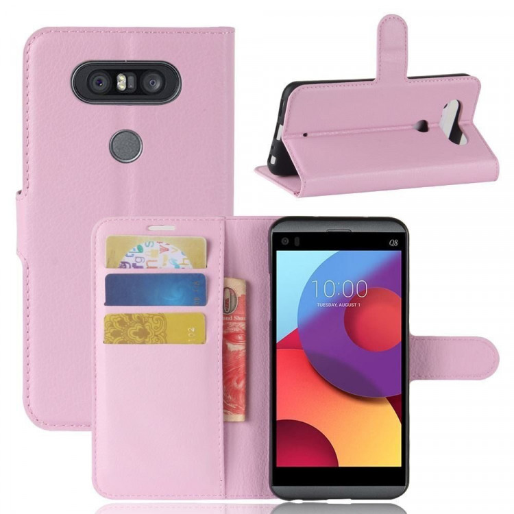 Чехол с визитницей для LG Q8 (розовый)