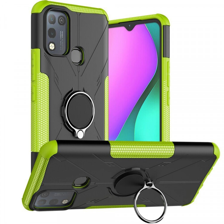 Чехол Armor Shockproof Ring Holder для Infinix Hot 10 Play / Hot 11 Play (черный + зеленый)