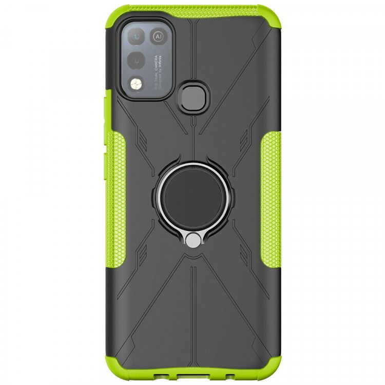 Чехол Armor Shockproof Ring Holder для Infinix Hot 10 Play / Hot 11 Play (черный + зеленый)