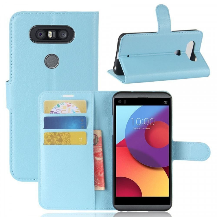 Чехол с визитницей для LG Q8 (голубой)