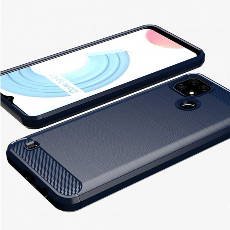 Чехол-накладка Carbon Fibre для Realme C21, Realme C21Y (темно-синий)