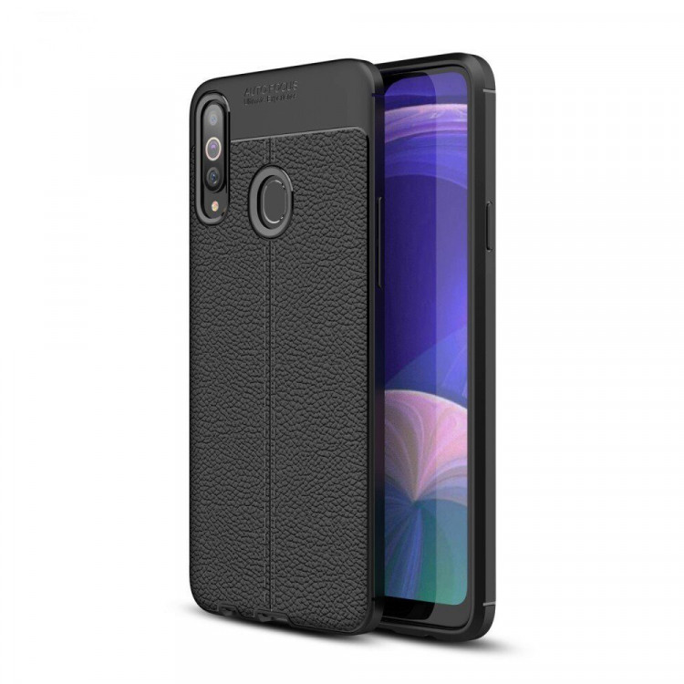 Чехол-накладка Litchi Grain для Samsung Galaxy A20s (черный)