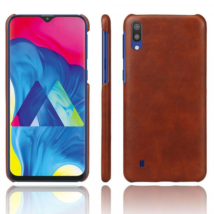 Кожаная накладка-чехол Litchi Texture для Samsung Galaxy M10 (коричневый)
