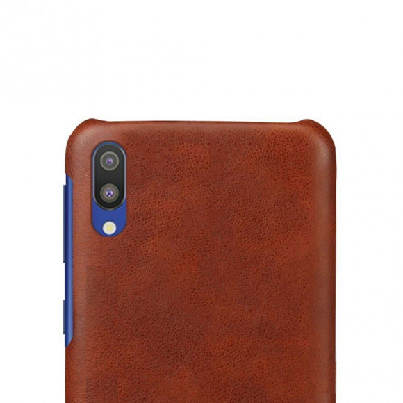 Кожаная накладка-чехол Litchi Texture для Samsung Galaxy M10 (коричневый)