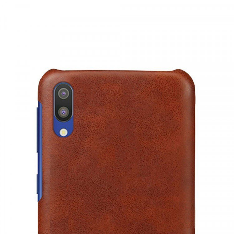 Кожаная накладка-чехол Litchi Texture для Samsung Galaxy M10 (коричневый)