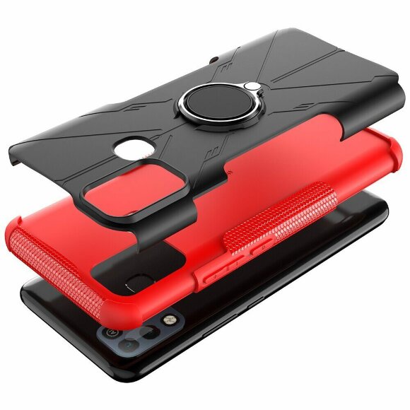 Чехол Armor Shockproof Ring Holder для Infinix Hot 10 Play / Hot 11 Play (черный + красный) Чехол Armor Shockproof Ring Holder для Infinix Hot 10 Play / Hot 11 Play (черный + красный)