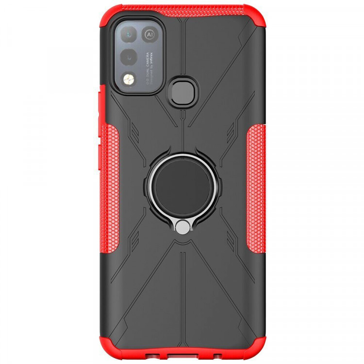 Чехол Armor Shockproof Ring Holder для Infinix Hot 10 Play / Hot 11 Play (черный + красный)