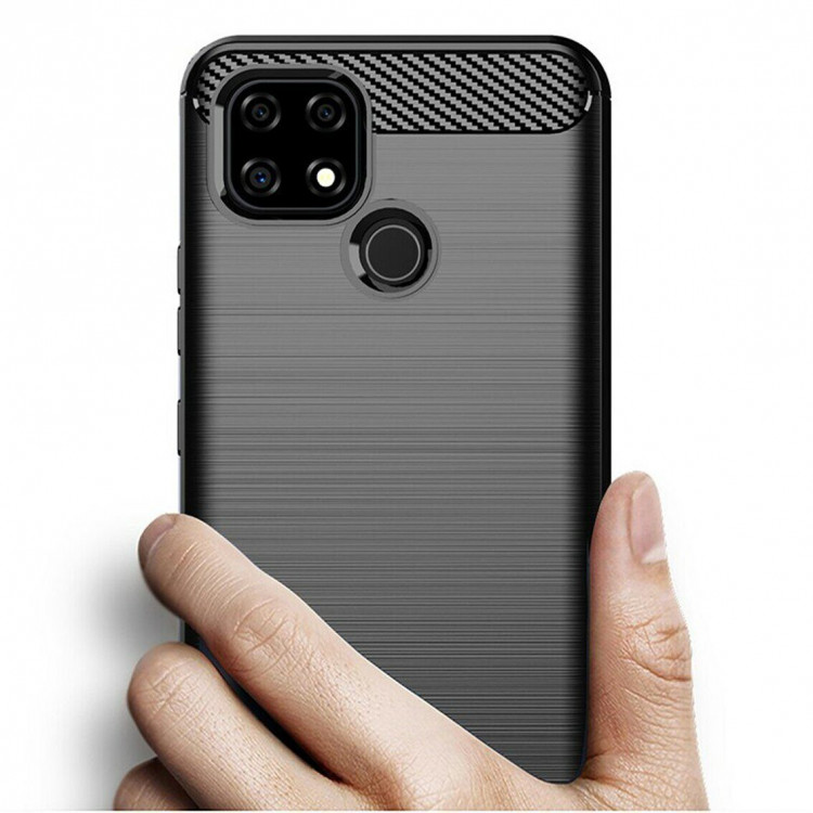 Чехол-накладка Carbon Fibre для Realme C21, Realme C21Y (черный)