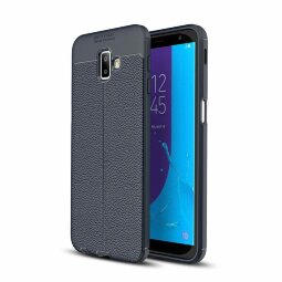 Чехол-накладка Litchi Grain для Samsung Galaxy J6+ (Plus) (темно-синий)