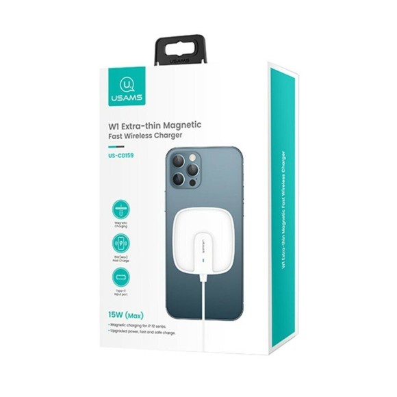 Зарядное устройство Usams Extra-thin Magnetic Fast Wireless Charger 15W (US-CD159 W1) - белый