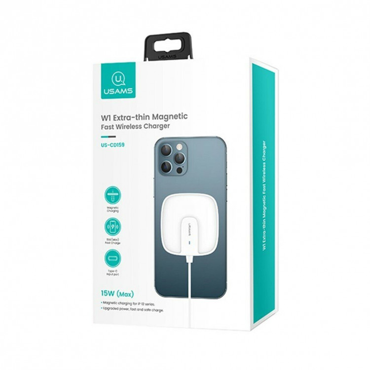 Зарядное устройство Usams Extra-thin Magnetic Fast Wireless Charger 15W (US-CD159 W1) - белый